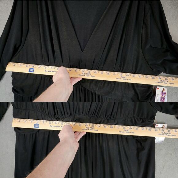 Kiyonna Midi Dress sz 4 Women Black Gold Metallic 3/4 Sleeve Stretch Ruched NEW - Picture 5 of 11